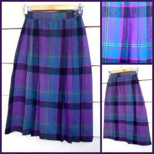 Vintage Plaid Skirt - XS - Multicolored Plaid Plum, Teal